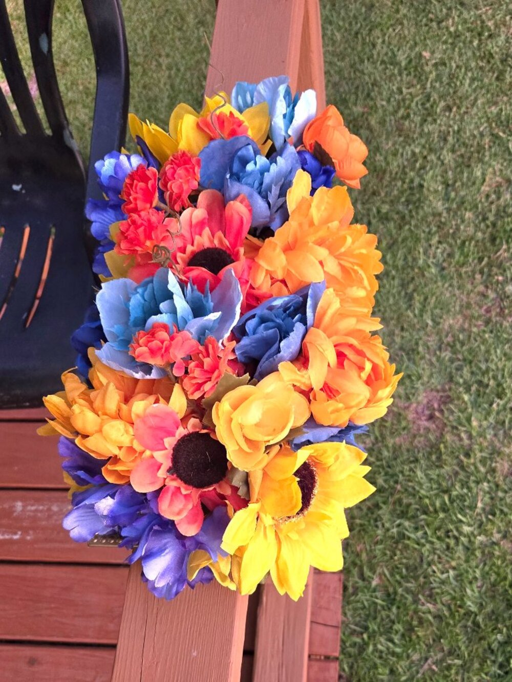 Handcrafted Blue Gold Orange Floral Centerpiece Home Decor